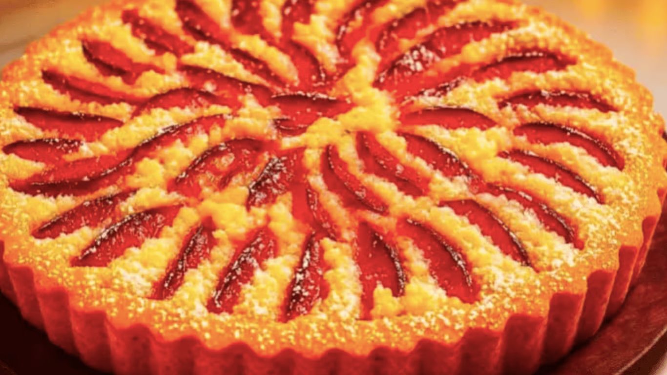 Această  tartă rivalizează cu ușurință orice prăjitură. Aluatul fraged subțire, un strat de cremă delicată și prunele zemoase sub un crumble parfumat creează desertul perfect